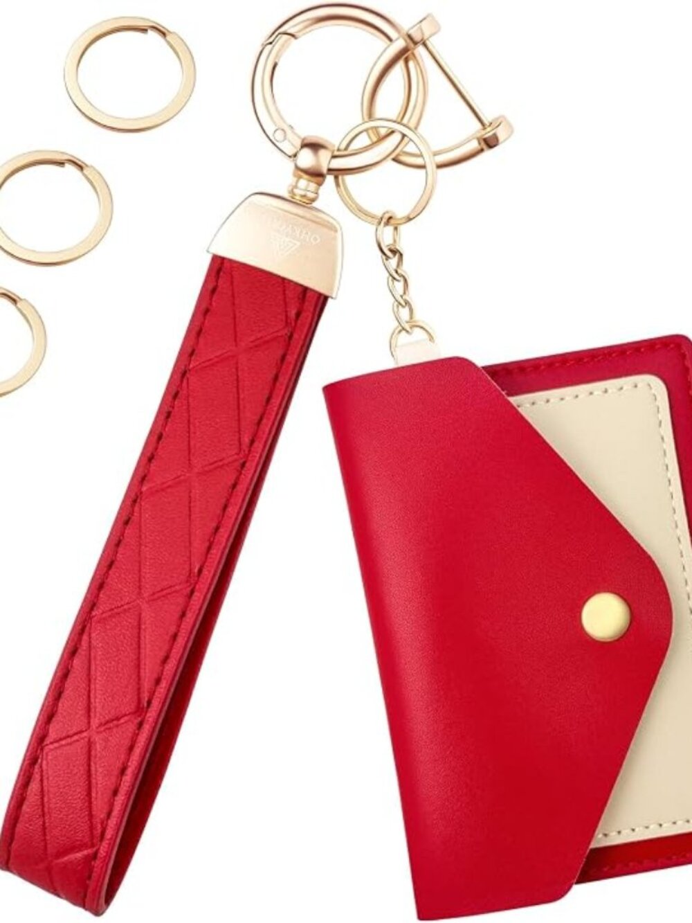 Wristlet Keychain with 3 Key Rings, D Ring and Slim Wallet